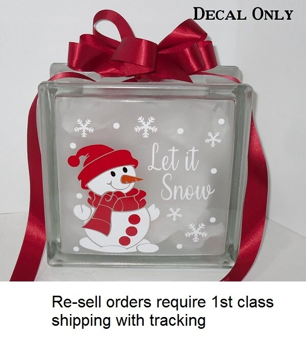 HOLIDAYDECALS4U Let it Snow Snowman Christmas decal sticker for DIY 8" glass block