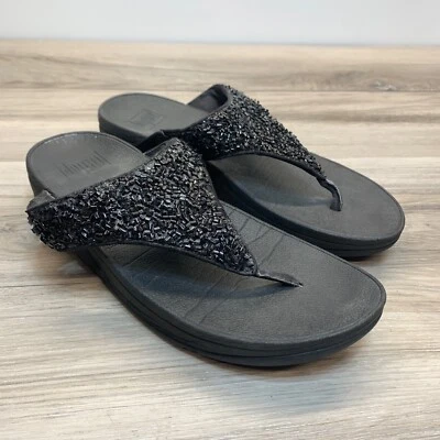 FitFlop LULU Shimmer foil Toe-Post wedge Thong Sandals Womens Size 8 CJ2-090 - Image 1 of 4