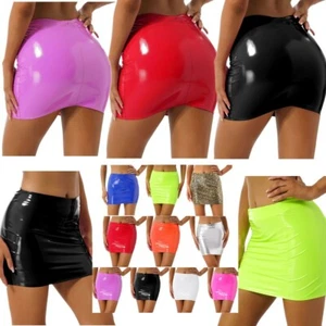 Minifalda a lápiz de cuero brillante para mujer fiesta látex liso club nocturno - Imagen 1 de 69