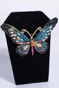 Broche Mariposa Estrás Azul Esmalte Tono Dorado Joyería de Moda Nuevo - Imagen 1 de 4