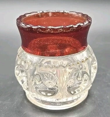 VTG Kings Crown Ruby & Clear Glass Toothpick Holder With Thumb Print Design. - Image 1 of 4