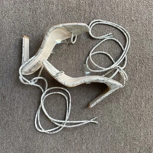 Simmi London Snakeskin Gladiator Heels Toe Loop Taupe Clear Strap Size 7 - Picture 1 of 5