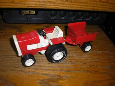 NICE Vintage Red 7" Pressed Steel Tonka Garden Lawn Tractor with Wagon Free SHIP - Image 1 of 4