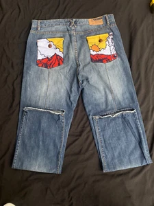 Pantalones de mezclilla Ln Geans Grass Power to All People levantados grupo de investigación azul claro 38 hombres - Imagen 1 de 11