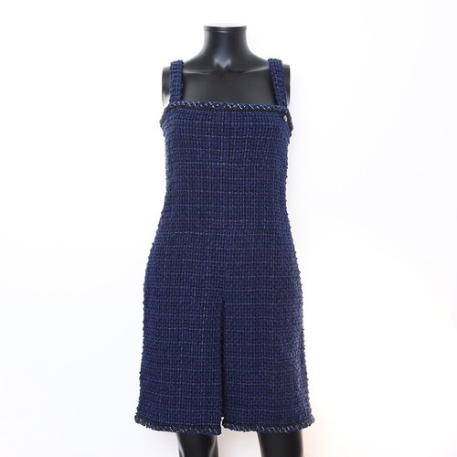 Abito CHANEL in tweed con bottoni marca cocco blu navy taglia 36 anni 2000