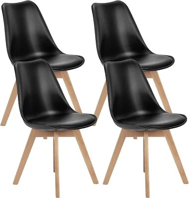 Set of 4 Exquisite Mid Century Modern Dining Chairs Sturdy Wood Legs PU Leather - Image 1 of 4