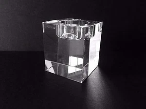 Crystal Glass Block Cube Tea-Light Holder, Clear - Picture 1 of 6