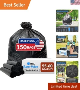 55-60 Gallon Trash Bags Heavy Duty | 150 Bags | 50-60 Gallon | Large Black Ga... - Picture 1 of 8