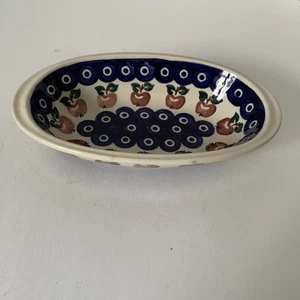 Boleslawiec Polnische Keramik Oval Gewürz Servierschale Äpfel und Blätter Muster - Bild 1 von 14