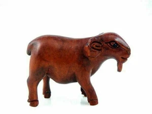 Escultura Netsuke japonesa tallada a mano de boj cabra vieja de pie #02082112 - Imagen 1 de 5
