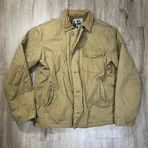 Antigua chaqueta azul marino con cuello de pana para tareas de granero para hombre mediana marrón lona Y2K - Imagen 1 de 11