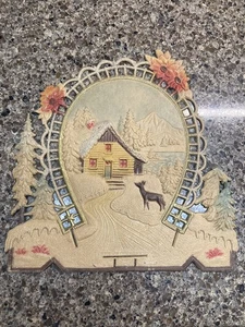 Vintage Kalender oben geprägt Papier Zellstoff Western Germany Winterszene oval - Bild 1 von 10