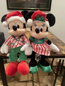 2023 Walt Disney Christmas Holiday Mickey & Minnie Mouse 15” Plush Toy Set - Picture 1 of 19