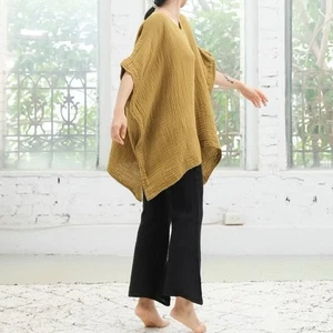 Senfgelb Oversize 100% Baumwolle Guaze Poncho Top Thailand OS Lagenlook - Bild 1 von 11