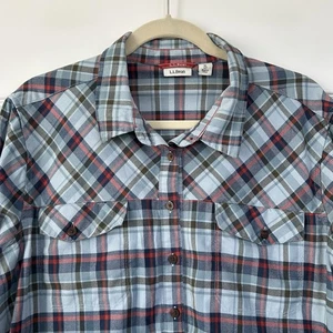 Camicia di flanella LL Bean donna Petite XL blu a quadri tasche laterali elasticizzata outdoor - Foto 1 di 13
