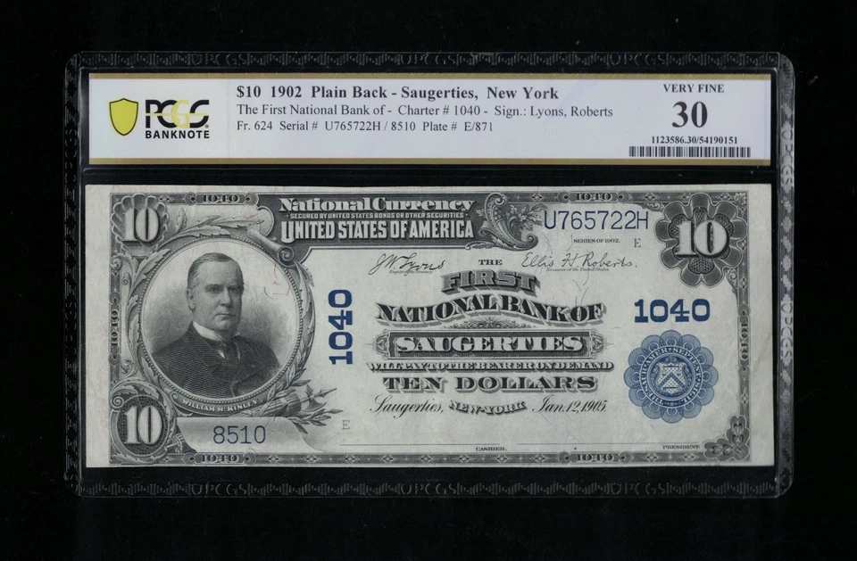 SC 1902 $10 Fr.624 First National Bank of Saugerties, NY Ch. # 468 PCGS 30 - Image 1 of 3
