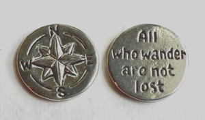 Basic Spirit Canada Handcrafted  Pewter Token COMPASS "All Who Wander R Not Lost - Picture 1 of 2