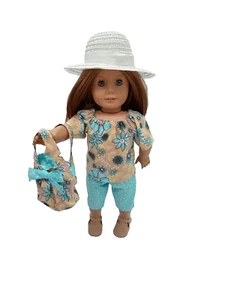 5pc Spring Outfit fits American Girl 18 in doll clothes Capri Top Purse ShoesHat - Picture 1 of 8
