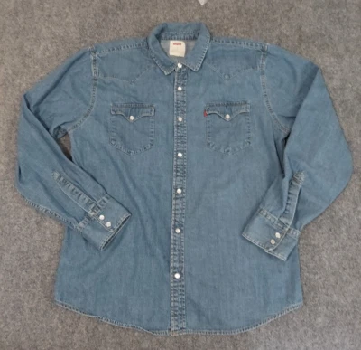 Camisa Levis Denim Para Hombres XL Azul Perla Snap Jean Western Manga Larga Yugo Espalda Foto 1 de 4