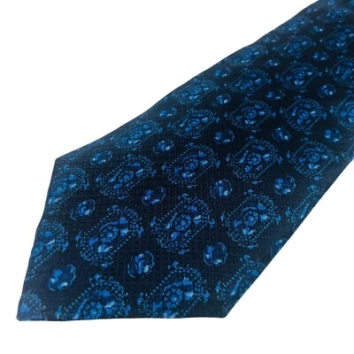 Dormeuil Paris London Men 100% Silk Necktie Dark Blue with Medallion Print Italy - Image 1 of 4