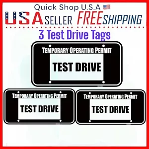3 Test Driver Dealer Plate Tag Temporary Operating Permit (Black Color) - Picture 1 of 3