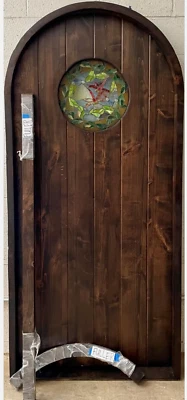 Rustic reclaimed lumber arch top door solid wood storybook stained glass circle - Image 1 of 4