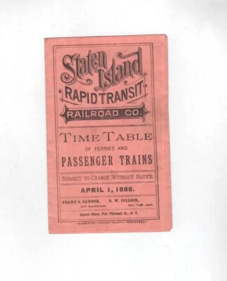 STATEN ISLAND RAPID TRANSIT RAILROAD 1888 HORARIO NUEVA JERSEY NUEVA YORK SIRT Foto 1 de 4