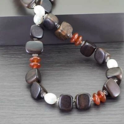 Collana pietre dure naturali e Argento 925 con Perle Corniola e legno ebano - Immagine 1 di 4