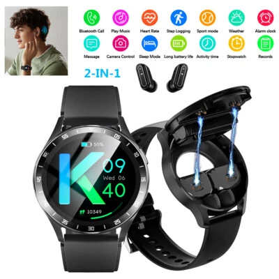 2 in 1 Smart Watch With Earbuds TWS Bluetooth Wireless Headset For iOS Android