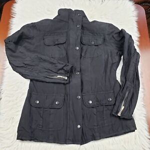 Barbour L108 Utility Womens Black Wax Silk Long Sleeve Jacket SZ. USA 4/UK 8
