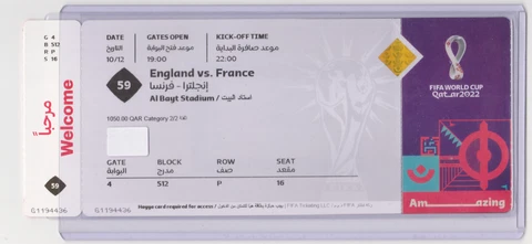 World Cup Souvenir Ticket Match number #59 England Vs France Cover