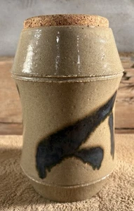 Tarro de cerámica artística vintage jarra jarra tapa de corcho gres cocina marrón - Imagen 1 de 10
