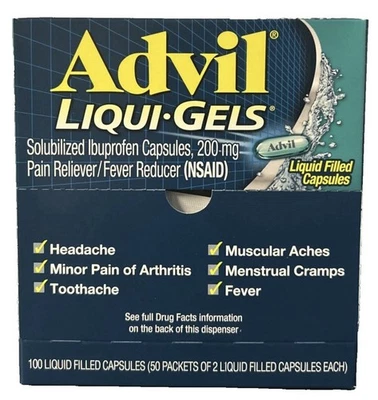 Cápsulas de ibuprofeno Advil Liqui-Gels 2 x 50 paquetes - 100 unidades exp. 08/2026 Foto 1 de 2
