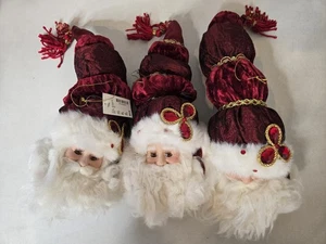 3 Large Santa Claus Christmas Head Xmas Ornament Beard Velvet Hat  - Picture 1 of 11