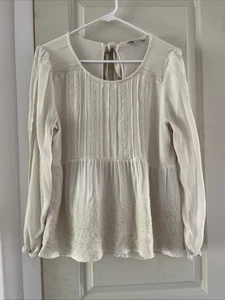 American Eagle Ballet White Peasant Babydoll Lace Floral Embroidered Blouse Sz M - Picture 1 of 13