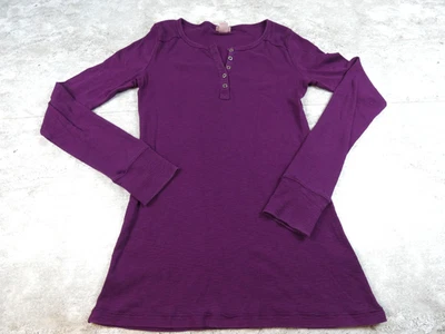 Mossimo рубашка женщин средний фиолетовый ребристый Henley Y2K гранж Slim Fit - Изображение 1 из 4