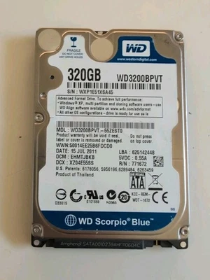 Western Digital Scorpio Blue 320GB WD3200BPVT 2.5" SATA Hard Drive 2.5" - Image 1 of 3