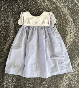 Petit Ami Navy Nautical Baby Girls Sailboat Dress Sleeveless Bow 24 Months - Picture 1 of 7