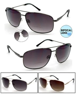 Pilot Metal Frame Tinted Bifocal Sunglasses Sun Reader UV400 Spring Hinge - Picture 1 of 23
