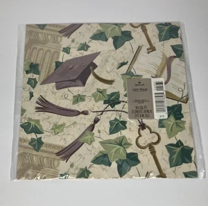 New Hallmark Graduation Gift Wrap (2 sheets) Cap Tassel Key Ivy Vintage USA - Picture 1 of 3