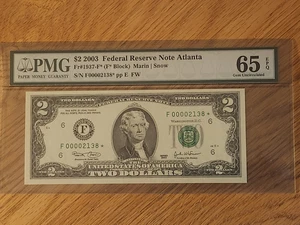 2003 $2 "STAR NOTE PMG CERTIFIED 65 F00002138* - Picture 1 of 4