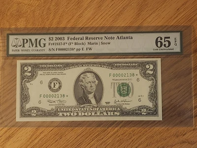 2003 $2 "STAR NOTE PMG CERTIFIED 65 F00002138* - Image 1 of 4