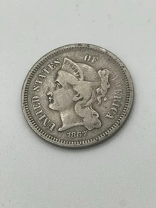 1867 3-Cent Nickel (Three Cent Piece) – Civil War Era U.S. Coin - Picture 1 of 2