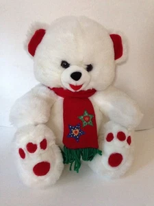 Vintage Fordlet International weiß Weihnachten Urlaub Teddybär rot Schal 18" - Bild 1 von 4