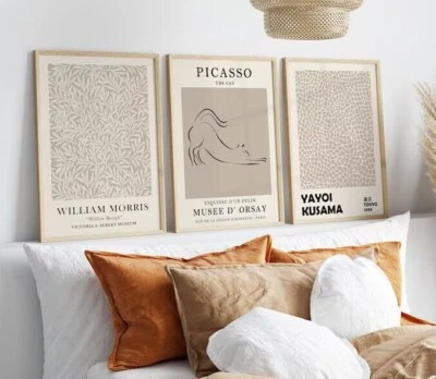 Set of 3 Picasso Neutral Wall Art Posters William Morris Wall Picture Prints — 第 1/4 张图片