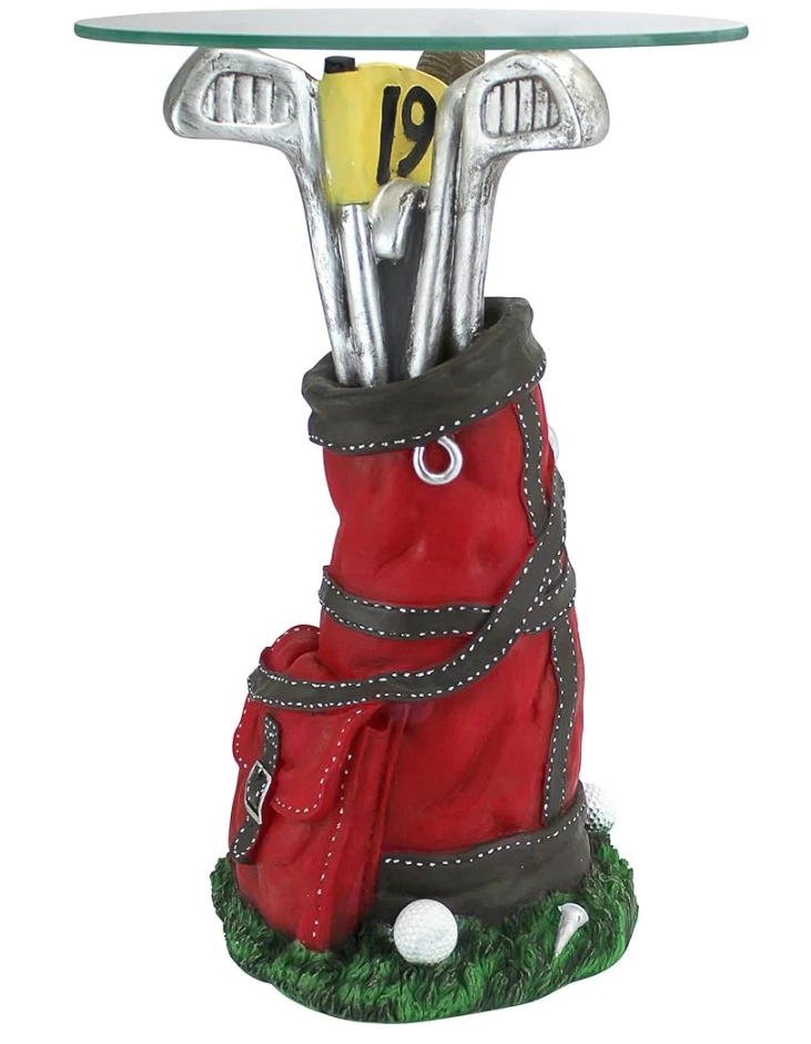 Antigua bolsa de golf de diseño Toscano "a la par" mesa auxiliar escultórica con tapa de vidrio Foto 1 de 2