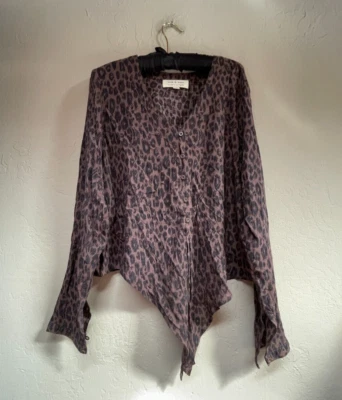 Camisa de mujer Cloth & Stone con estampado marrón/negro manga larga cintura atada rayón mediano Foto 1 de 4