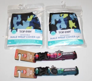 Arcadia Trail Dog Collar Lot of 2 Small, with 2 Top Paw Male Wrap Coverups Camo - Picture 1 of 9