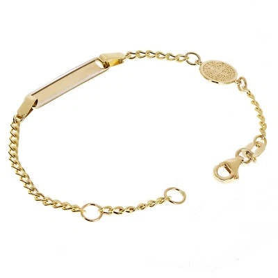 Italian 14k Two-Tone Gold Engravable St. Benedict Charm Baby ID Bracelet 5.5" 2g - Image 1 of 4