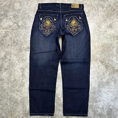 Evolution In Design Baggy Jeans mens 38 x 34 y2k baggy skate hip hop embroidered - Image 1 of 4